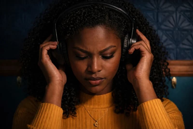 A SÉANCE audience member in headphones